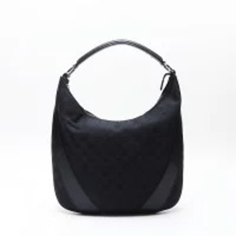 Gucci Hobo Black Leather Bag Canvas Hobo One Shoulder GG